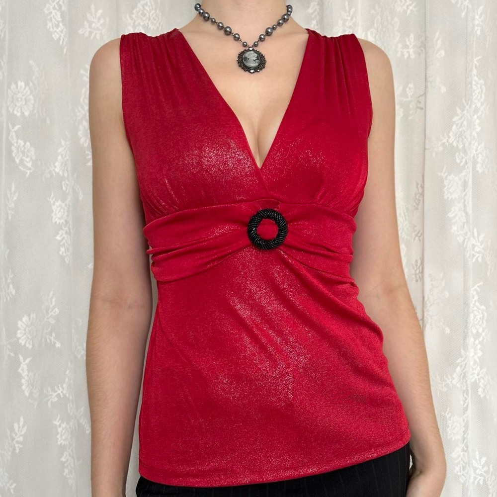 2000s Vampy Red Blouse With O-Ring